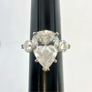 Pear Cut Moissanite 3 Stone Ring Past Present Future Trilogy Anniversary Wedding